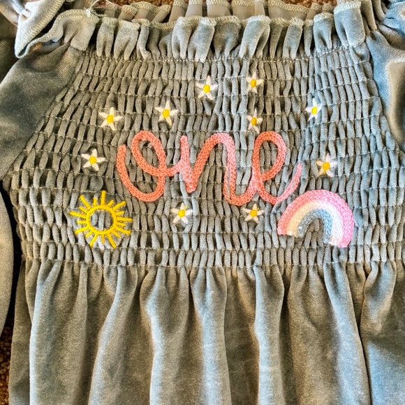 Baby Girl First Birthday Velvet Romper & Bow - Picture 2 of 4